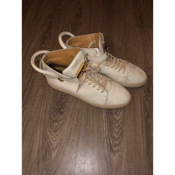 Men’s Buscemi 100MM White Hightop Sneaker #1007SP14 Designer Gold Detail  (45) - Picture 1 of 4